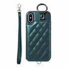 For iPhone XS / X Rhombic Texture Card Bag Phone Case with Short Lanyard(Green) - 1