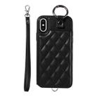 For iPhone XS / X Rhombic Texture Card Bag Phone Case with Short Lanyard(Black) - 1