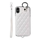 For iPhone XS Max Rhombic Texture Card Bag Phone Case with Short Lanyard(White) - 1