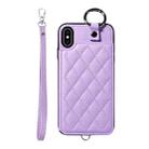 For iPhone XS Max Rhombic Texture Card Bag Phone Case with Short Lanyard(Purple) - 1