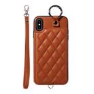 For iPhone XS Max Rhombic Texture Card Bag Phone Case with Short Lanyard(Brown) - 1