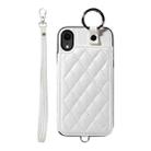 For iPhone XR Rhombic Texture Card Bag Phone Case with Short Lanyard(White) - 1