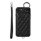 For iPhone SE 2022 / 2020 / 8 / 7 Rhombic Texture Card Bag Phone Case with Short Lanyard(Black) - 1