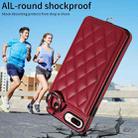 For iPhone 8 Plus / 7 Plus Rhombic Texture Card Bag Phone Case with Short Lanyard(Wine Red) - 2