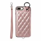 For iPhone 8 Plus / 7 Plus Rhombic Texture Card Bag Phone Case with Short Lanyard(Rose Gold) - 1