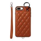 For iPhone 8 Plus / 7 Plus Rhombic Texture Card Bag Phone Case with Short Lanyard(Brown) - 1