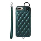 For iPhone 8 Plus / 7 Plus Rhombic Texture Card Bag Phone Case with Short Lanyard(Green) - 1