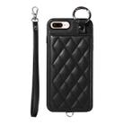 For iPhone 8 Plus / 7 Plus Rhombic Texture Card Bag Phone Case with Short Lanyard(Black) - 1