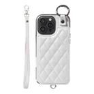 For iPhone 16 Pro Max Rhombic Texture Card Bag Phone Case with Short Lanyard(White) - 1