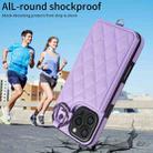 For iPhone 16 Pro Max Rhombic Texture Card Bag Phone Case with Short Lanyard(Purple) - 2