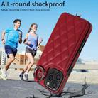 For iPhone 16 Pro Max Rhombic Texture Card Bag Phone Case with Short Lanyard(Wine Red) - 2