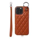 For iPhone 16 Pro Max Rhombic Texture Card Bag Phone Case with Short Lanyard(Brown) - 1