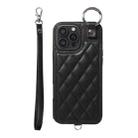 For iPhone 16 Pro Max Rhombic Texture Card Bag Phone Case with Short Lanyard(Black) - 1