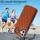 For iPhone 16 Plus Rhombic Texture Card Bag Phone Case with Short Lanyard(Brown) - 2