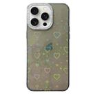 For iPhone 15 Pro Love Pattern Diamond Lens Frame IMD Acrylic Phone Case(Black) - 1