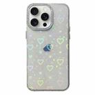 For iPhone 15 Pro Love Pattern Diamond Lens Frame IMD Acrylic Phone Case(White) - 1