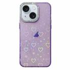 For iPhone 15 Plus Love Pattern Diamond Lens Frame IMD Acrylic Phone Case(Purple) - 1