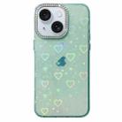 For iPhone 14 Plus Love Pattern Diamond Lens Frame IMD Acrylic Phone Case(Green) - 1