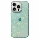 For iPhone 14 Pro Love Pattern Diamond Lens Frame IMD Acrylic Phone Case(Green) - 1