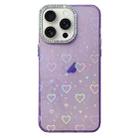 For iPhone 14 Pro Love Pattern Diamond Lens Frame IMD Acrylic Phone Case(Purple) - 1