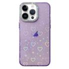 For iPhone 13 Pro Love Pattern Diamond Lens Frame IMD Acrylic Phone Case(Purple) - 1