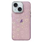 For iPhone 13 Love Pattern Diamond Lens Frame IMD Acrylic Phone Case(Pink) - 1