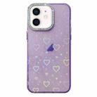 For iPhone 12 Love Pattern Diamond Lens Frame IMD Acrylic Phone Case(Purple) - 1