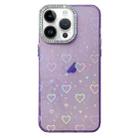 For iPhone 12 Pro Love Pattern Diamond Lens Frame IMD Acrylic Phone Case(Purple) - 1