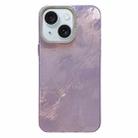 For iPhone 15 Tinfoil Texture Diamond Lens Frame IMD Acrylic Phone Case(Purple) - 1