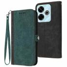 For Redmi 13 4G Side Buckle Double Fold Hand Strap Leather Phone Case(Dark Green) - 1