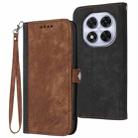 For Redmi Note 14 Pro 4G Side Buckle Double Fold Hand Strap Leather Phone Case(Brown) - 1