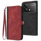 For Redmi Note 13R Pro / Xiaomi Poco X6 Neo Side Buckle Double Fold Hand Strap Leather Phone Case(Red) - 1