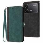 For Redmi Note 13R Pro / Xiaomi Poco X6 Neo Side Buckle Double Fold Hand Strap Leather Phone Case(Dark Green) - 1