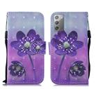 For Samsung Galaxy Note20 3D Painting Pattern Coloured Drawing Horizontal Flip PU Leather Case with Holder & Card Slots & Wallet & Lanyard(Purple Flower) - 1