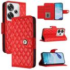 For Xiaomi Poco F6 5G Rhombic Texture Flip Leather Phone Case with Lanyard(Red) - 1