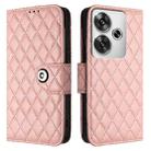 For Xiaomi Poco F6 5G Rhombic Texture Flip Leather Phone Case with Lanyard(Coral Pink) - 2