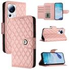 For Xiaomi 13 Lite / Civi 2 Rhombic Texture Flip Leather Phone Case with Lanyard(Coral Pink) - 1