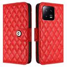 For Xiaomi 13 Rhombic Texture Flip Leather Phone Case with Lanyard(Red) - 2