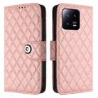 For Xiaomi 13 Rhombic Texture Flip Leather Phone Case with Lanyard(Coral Pink) - 2