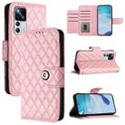 For Xiaomi 12T / 12T Pro Rhombic Texture Flip Leather Phone Case with Lanyard(Pink) - 1