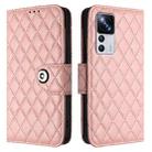 For Xiaomi 12T / 12T Pro Rhombic Texture Flip Leather Phone Case with Lanyard(Coral Pink) - 2