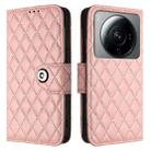 For Xiaomi 12S Ultra Rhombic Texture Flip Leather Phone Case with Lanyard(Coral Pink) - 2