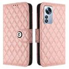 For Xiaomi 12 Pro / 12S Pro Rhombic Texture Flip Leather Phone Case with Lanyard(Coral Pink) - 2