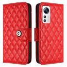 For Xiaomi 12 / 12X / 12S Rhombic Texture Flip Leather Phone Case with Lanyard(Red) - 2