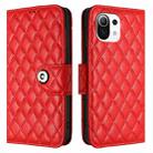 For Xiaomi Mi 11 Lite 4G / 5G Rhombic Texture Flip Leather Phone Case with Lanyard(Red) - 2