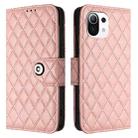 For Xiaomi 11 Lite 5G NE Rhombic Texture Flip Leather Phone Case with Lanyard(Coral Pink) - 2