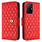 For Xiaomi 11T / 11T Pro Rhombic Texture Flip Leather Phone Case with Lanyard(Red) - 2