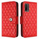 For Xiaomi Poco M3 / Redmi 9T Rhombic Texture Flip Leather Phone Case with Lanyard(Red) - 2