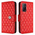 For Xiaomi Mi 10T / 10T Pro 5G Rhombic Texture Flip Leather Phone Case with Lanyard(Red) - 2