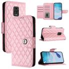 For Xiaomi Poco M2 Pro Rhombic Texture Flip Leather Phone Case with Lanyard(Pink) - 1